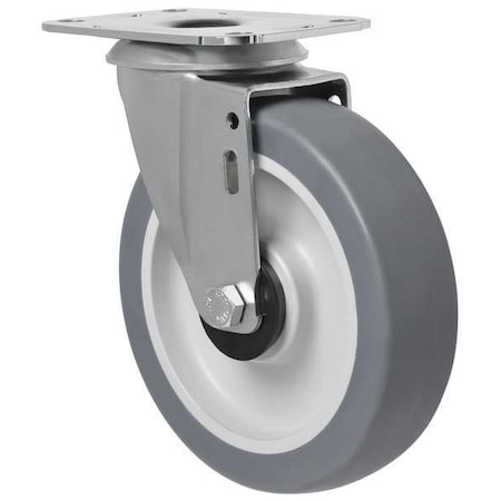 Zoro Select Swivel Plate Caster, Therm Rubber, 5 in, 198 lb. 1G192