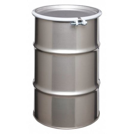 Zoro Select Open Head Transport Drum, 304 Stainless Steel, 30 gal, Unlined, Silver ST3004