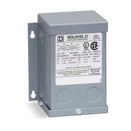 Square D Buck Boost Transformer, 150 VA, NEMA 3R, 12/24V AC, 120/240V AC 150SV43A
