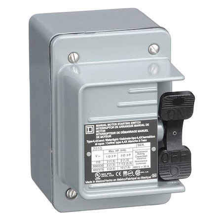 Square D Manual Motor Switch, 30 A, 3 P, 3 Phase, Toggle, Type K, Class 2510 Series, NEMA 4 2510KW2