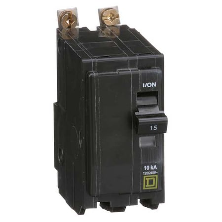 Square D Miniature Circuit Breaker, QO Series, 15A, 2 Pole, 120/240V AC, 10kA at 120/240V AC QOB215