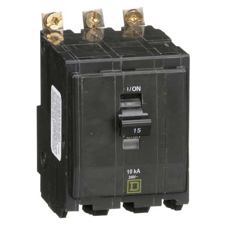 Square D Miniature Circuit Breaker, QO Series, 15A, 3 Pole, 120/240V AC, 10kA at 120/240V AC QOB315