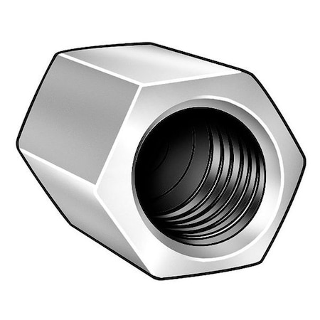 ZORO SELECT Coupling Nut Reducer, 3/8"-16 and 5/16"-18, Steel, Grade 2, Zinc Plated, 1 in Lg, 1/2 in Hex Wd 1JE53