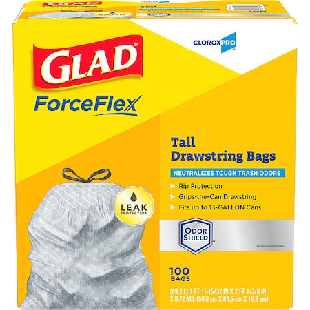 Glad 13 gal Trash Bags, 24 in x 25 in, Extra Heavy-Duty, 0.82 mil, White 70427