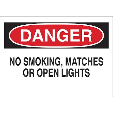 Brady Danger No Smoking Sign, 10" H, 14 in W, Rectangle, English, 42658 42658