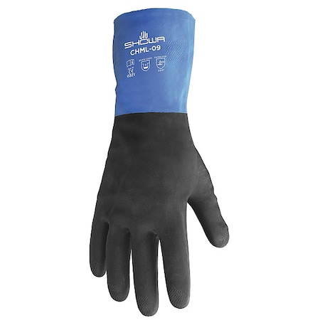 Showa CHM Chemical Resistant Gloves, Natural Rubber Latex, Neoprene, 12 in L, 26 mil, Black, Blue, 10 CHMXL-10