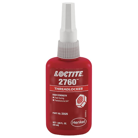 Loctite Threadlocker, LOCTITE 2760, Red, High Strength, Liquid, 10 mL Bottle 303441