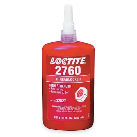 Loctite Threadlocker, LOCTITE 2760, Red, High Strength, Liquid, 250 mL Bottle 303442