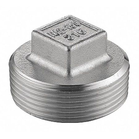 ZORO SELECT 304 Stainless Steel Square Head Plug, 1/2 in Fitting Pipe Size, Male NPT, Class 150 40SQ112N012