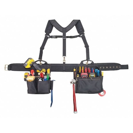 Clc Work Gear Tool Belt, Tool Rig, Black, Polyester, 28 Pockets 1608