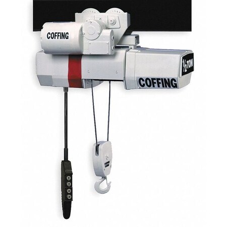 Coffing Hoists Electric Wire Rope Hoist, 2000 lb., 25 ft., Motorized Trolley, White 13451W