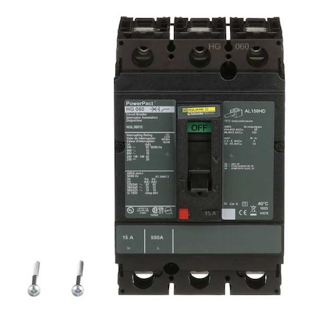 SQUARE D 15A, 3 pole Molded Case Circuit Breaker, POWERPACT H, 600V AC ...