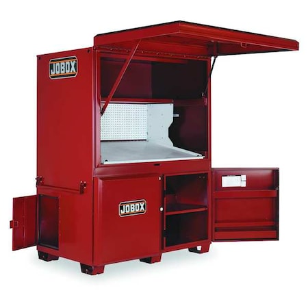 Crescent Jobox Jobsite Field Office, Heavy-Duty, Steel, Lockable Desktop, Hanging Pegs, 63" W x 42" D x 80" H 1-674990