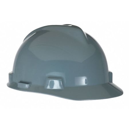 MSA SAFETY Front Brim Hard Hat, V-Gard, Slotted Cap, Type 1, Class E, Fas-Trac Ratchet Suspension, Gray 475364