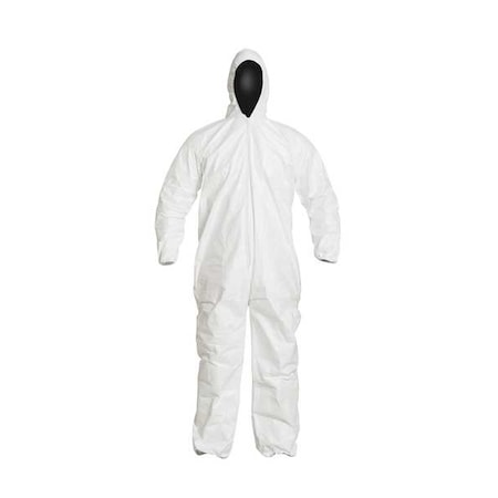 Dupont Serged Seams. Attached Elastic Hood. Set Sleeve Design. Elastic Wrists and Ankles. Zipper Closure. White. LG IC180SWHLG002500