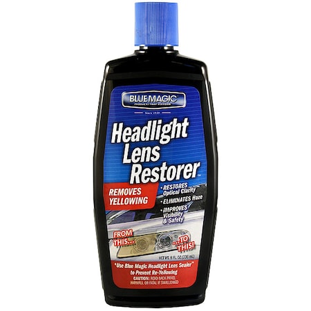 Blue Magic Headlight Lens Restorer, 8 Oz, Bottle, Blue 725-06