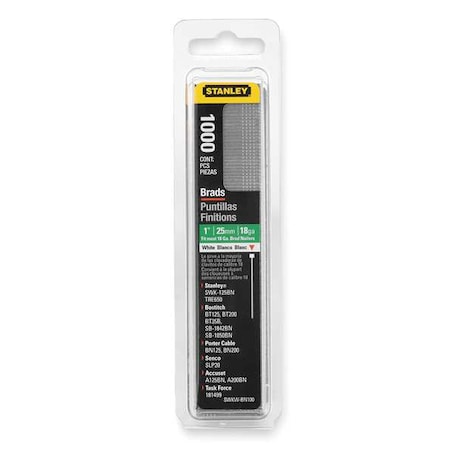 Stanley Collated Brad Nail, 1 in L, 18 ga, Galvanized, Brad Head, 1000 PK SWKWBN100