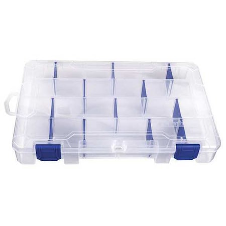 Flambeau Adjustable Compartment Box, 4 to 24 Compartments, 10-5/8 in L x 6-5/8 in W x 1-3/4 in H, Clear 4007