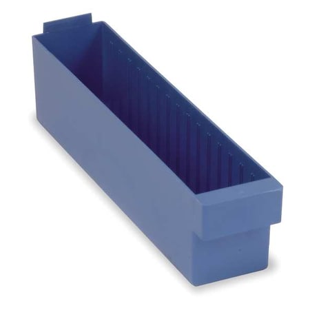 Quantum Storage Systems Drawer Storage Bin, High Impact Polystyrene, Blue, 4 5/8 in H, 3 3/4 in W, 17 5/8 in L QED604BL