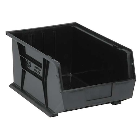 Quantum Storage Systems Hang & Stack Storage Bin, Polypropylene/Polyethylene, Black, 8 in H, 11 in W, 16 in L QUS255BR