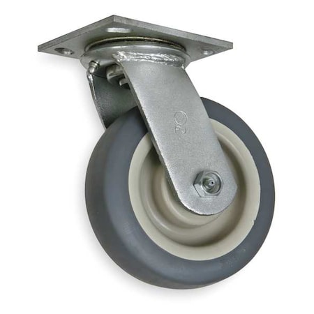 Zoro Select Swivel Plate Caster, Therm Rubber, 6 in, 450 lb, Gry 1NVD6