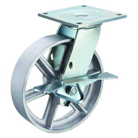 Zoro Select Swivel Plate Caster, Cst Irn, 8 in, 1200 lb P21S-C080R-15-CB