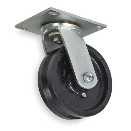 Zoro Select V-Groove Swivel Caster, Cast Iron, 4 in, 800 lb, Blk 1NWB2