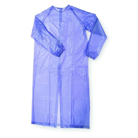 Condor Disposable Apron, PVC, Welded, 8 mil, 55 in, Blue, L 1N860