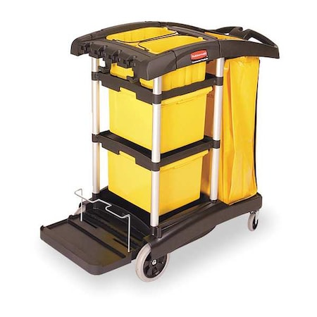 Rubbermaid Commercial Microfiber Janitor Cart, Black, Plstc/Alum FG9T7300BLA