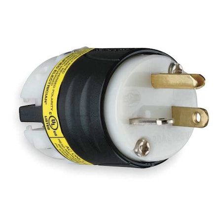 Legrand Straight Blade Plug, 5-20P, 20 A, 125V AC, 2 Pole, Screw Terminals, Grounded PS5366XGCM