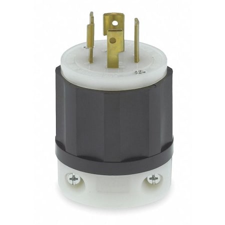Leviton Locking Plug, L15-20P, 20 A, 250V AC, Three Phase, 3 Pole, Screw Terminals, Black, White 2421