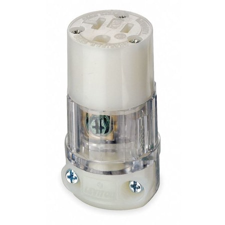 Leviton Straight Blade Connector, 5-20R, 20 A, 125V AC, 2 Pole, 3 Wire, Screw Terminals, Clear, White 8319-PLC