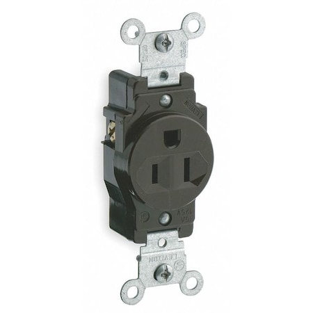 Leviton Straight Blade Receptacle, 5-15R, 15 A, 125V AC, 2 Pole, 3 Wire, Flush Mount, Single, Brown 5015