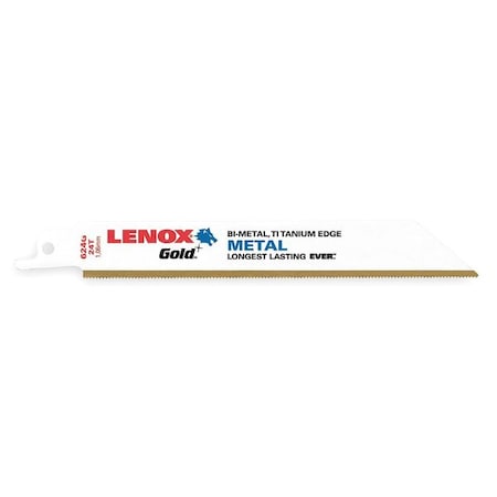 LENOX 6" L x 24 TPI Metal Cutting Tin Coated Bi-Metal Reciprocating Saw Blade, 5 PK 21072624GR