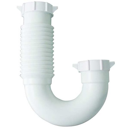 Zoro Select 1-1/4" or 1-1/2 Dia, Polypropylene, White/Plastic, Repair Lavatory/Kitchen Flexible, J-Bend 1PPC3