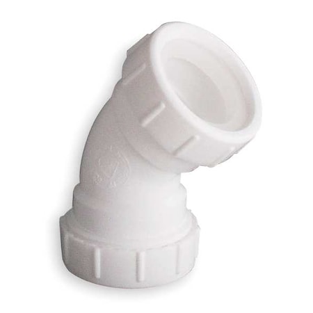 Zoro Select 1-1/2" or 1-1/4 Dia, Polypropylene, White/Plastic, 45 Degree, Lavatory/Kitchen, Elbow 1PPA2