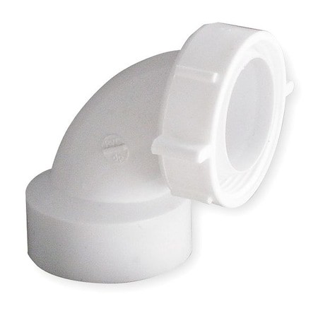 Zoro Select 1-1/2 Dia, Polypropylene, White/Plastic, 90 Degree, Kitchen, Elbow 1PPA3