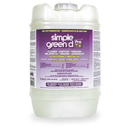 Simple Green Disinfectant/Sanitizer, 5 gal. Pail, Unscented, Green 3400000130505
