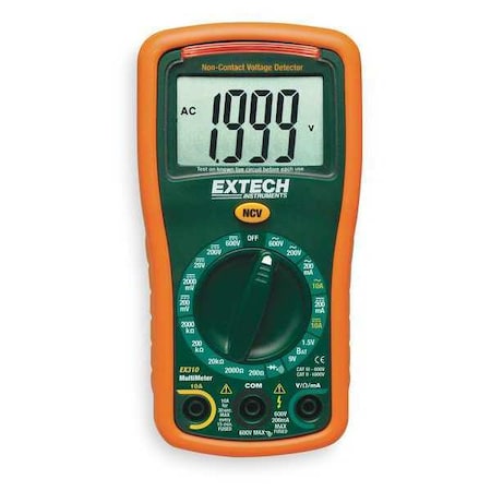 EXTECH Digital Multimeter, 600 Max. AC Volts, 600 Max. DC Volts, 10 Max. AC Amps, 10 Max. DC Amps EX310