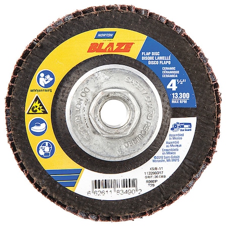 NORTON ABRASIVES Arbor Flap Disc, 4-1/2, 36, Extra Coarse 66261183490