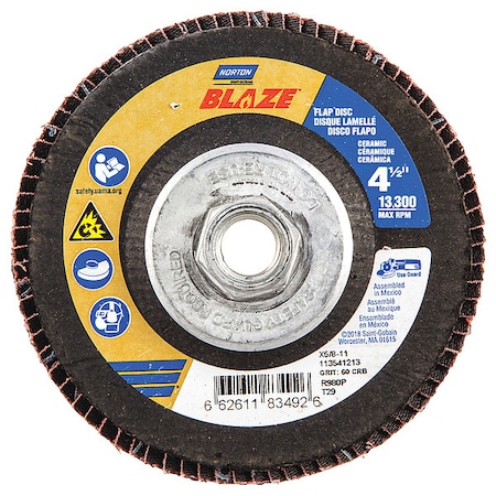 NORTON ABRASIVES Arbor Mount Flap Disc, 4-1/2in, 60, Med. 66261183492