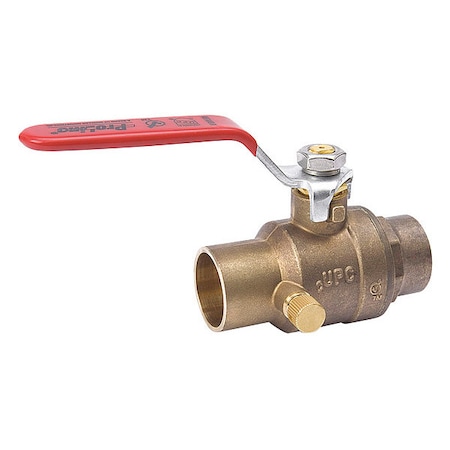 Zoro Select 1" Sweat Brass Ball Valve with Drain Inline 107-555