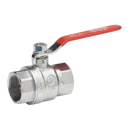Zoro Select 1-1/4" FNPT Chrome Brass Ball Valve Inline 107-826-CP