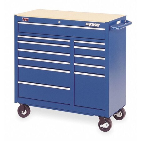 Waterloo Industrial Rolling Cabinet, 12 Drawer, Blue, Steel, 41" W x 18" D x 41" H TRX4112BU