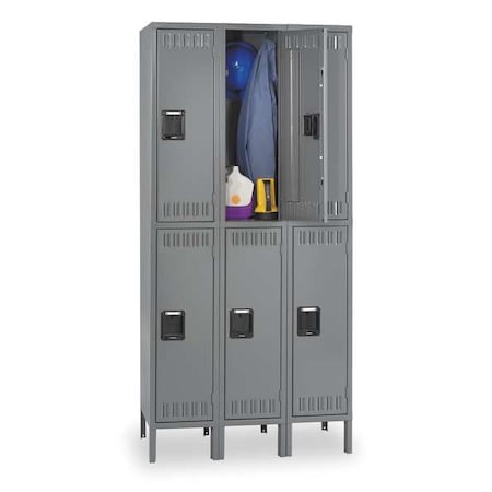 Tennsco Wardrobe Locker, 45 in W, 18 in D, 78 in H, (2) Tier, (3) Wide, Gray DTK-151836-3MG