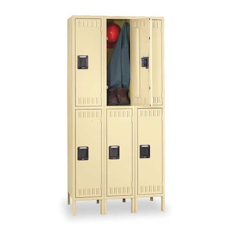 Tennsco Wardrobe Locker, 36 in W, 18 in D, 78 in H, (2) Tier, (3) Wide, Sand DTK-121836-3SD