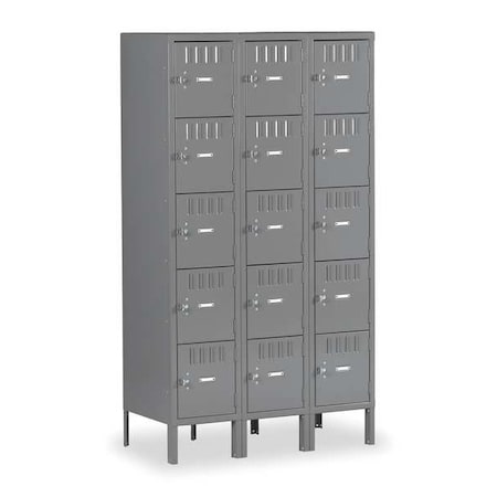 Tennsco Box Locker, 36 in W, 15 in D, 66 in H, (3) Wide, (15) Openings, Gray BK5-121512-3MG