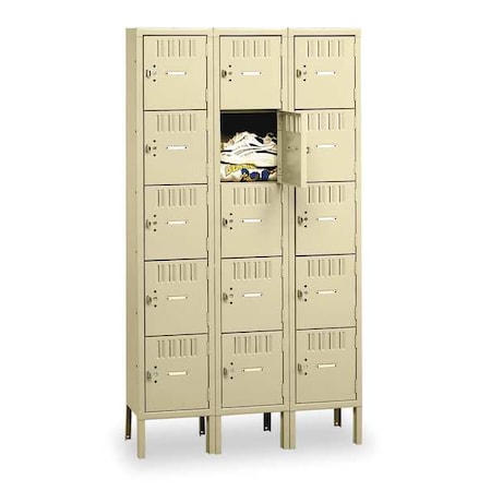 Tennsco Box Locker, 36 in W, 15 in D, 66 in H, (3) Wide, (5) Tier, Sand BS5-121512-3SND