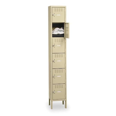 Tennsco Box Locker, 12 in W, 15 in D, 78 in H, (1) Wide, (6) Tier, Sand BS6-121512-1 SAND