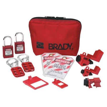 Brady Breaker Lockout Sampler Pouch Kit, Filled, Electrical, 12 Components, 2 Keyed-Alike Safety Padlocks 105967